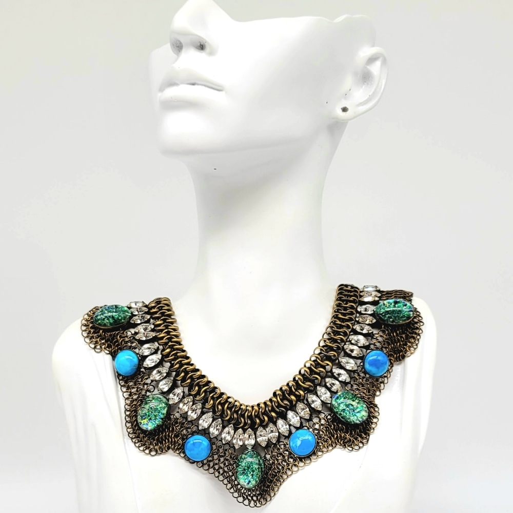 Dannijo Chainmail Mesh Statement Collar with Swarovski Crystals and Glass Stones